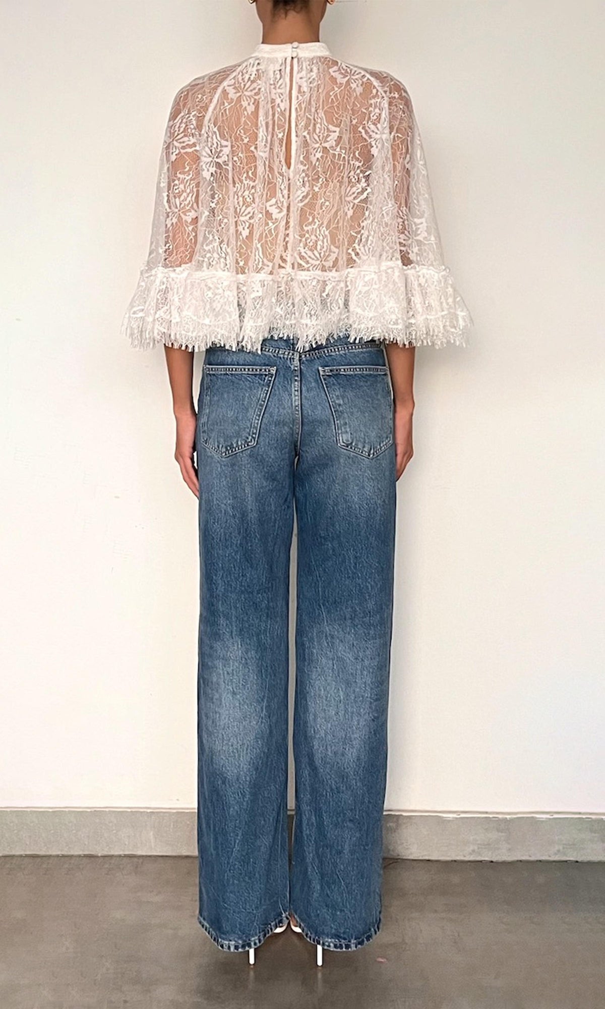 Hemant And Nandita | Adra Nylon Flower Tiered Cape Top | Off White