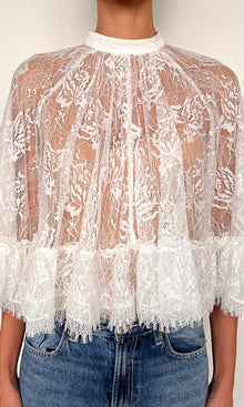 Hemant And Nandita | Adra Nylon Flower Tiered Cape Top | Off White
