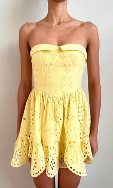 Hemant And Nandita | Adya Cotton Cambric Off-Shoulder Short Dress | Yellow