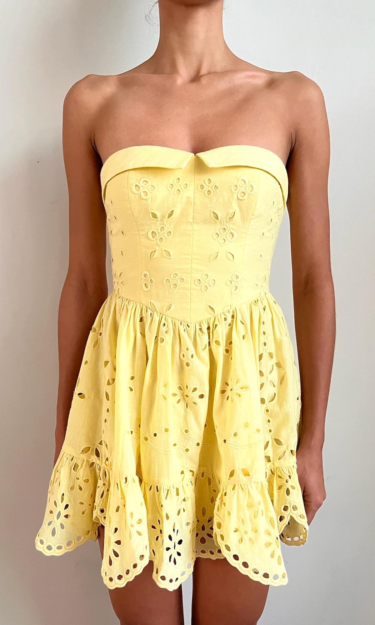 Hemant And Nandita | Adya Cotton Cambric Off-Shoulder Short Dress | Yellow