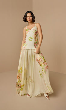 Hemant And Nandita | Aiva Viscose Crepe Heavy + Flat Chiffon Maxi Dress | Ivory Floral