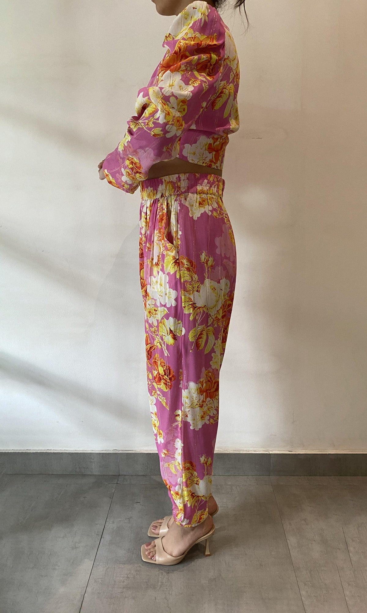 Hemant And Nandita | Auril Viscose Moss Crepe Pants | Pink