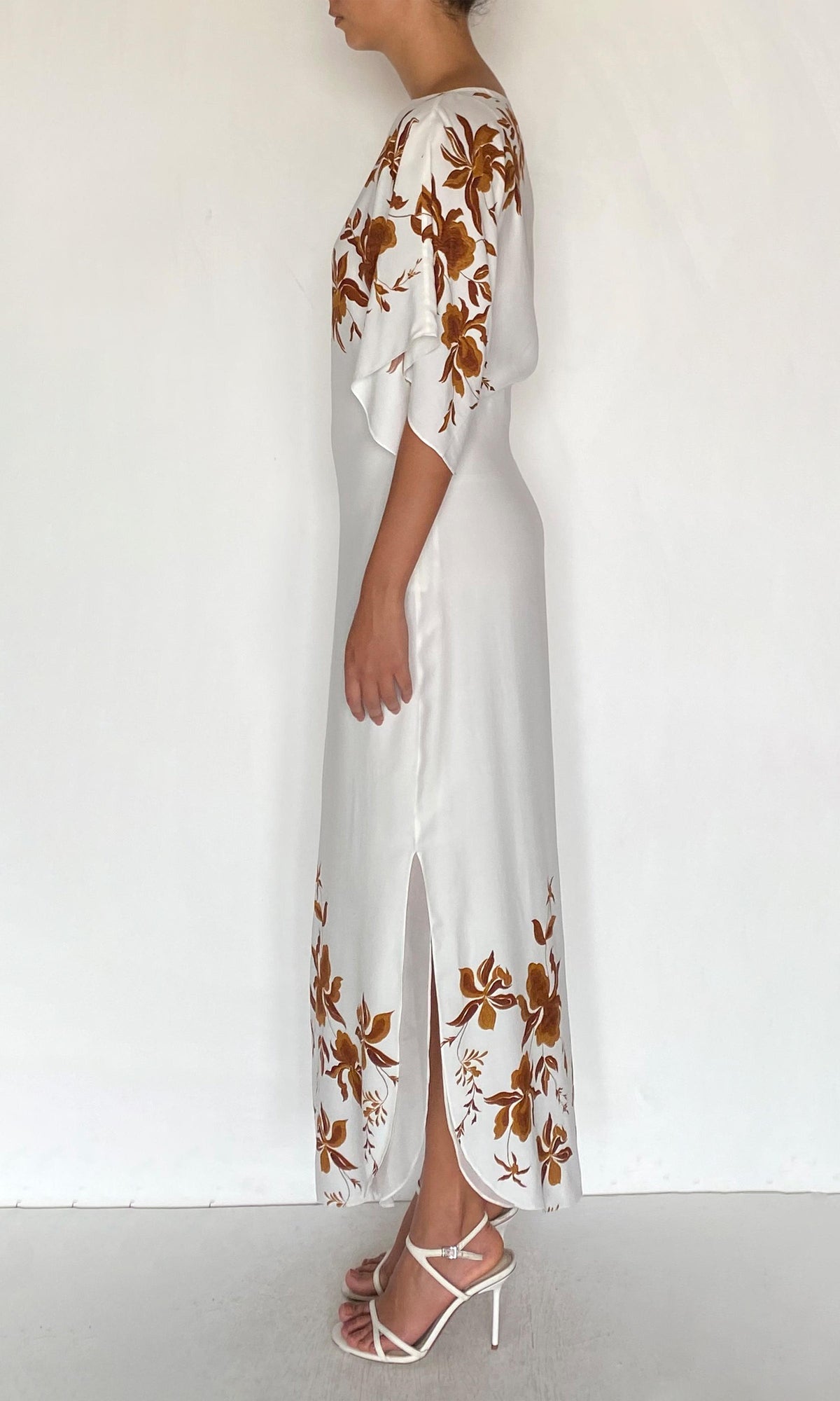 Womens | Ayra Viscose Heavy Crepe Boat Neck Long Dress | Ivory