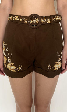 Hemant And Nandita | Bota Linen Cotton Shorts With Buckle Belt | Brown