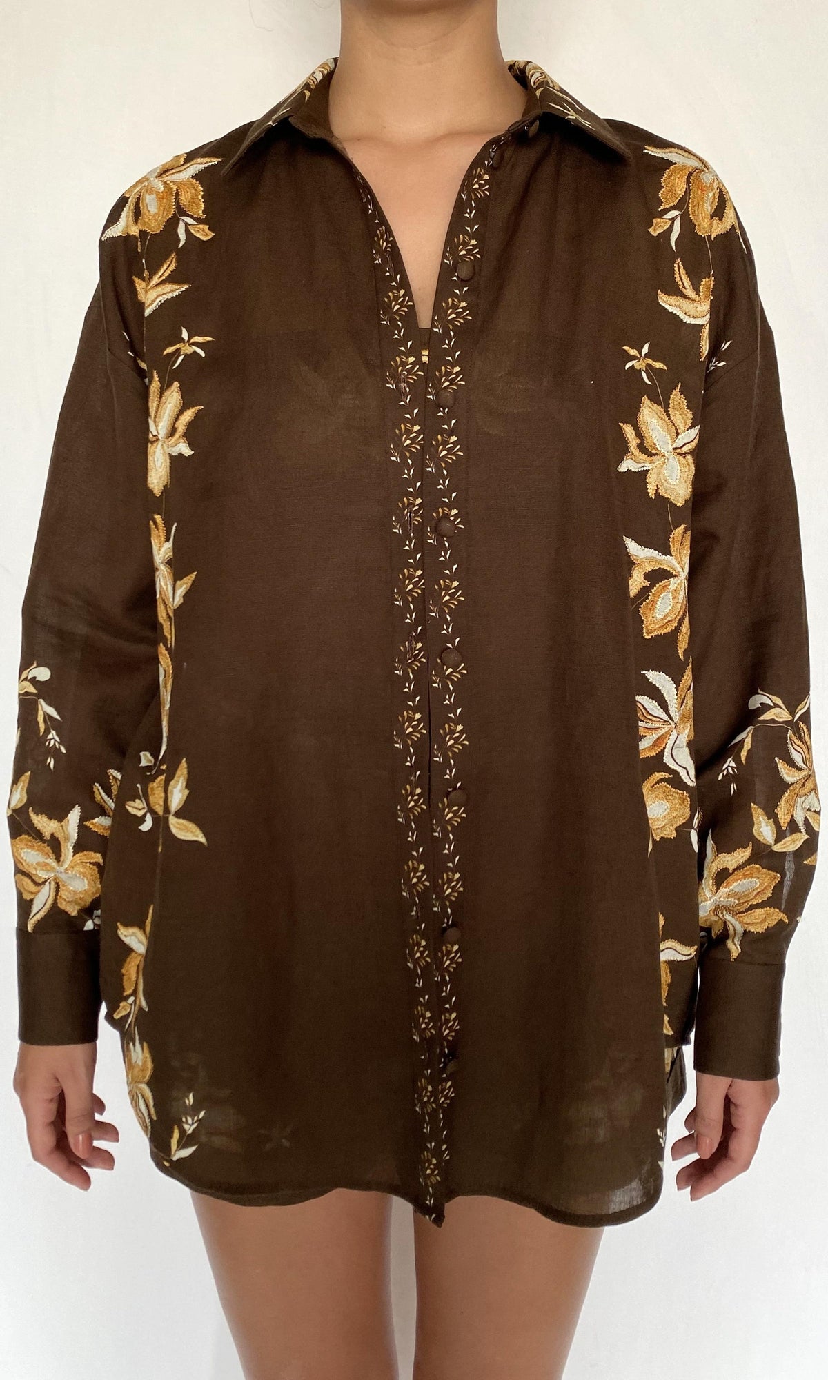 Womens | Bota Cotton Linen Oversized Shirt | Brown