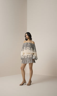 Hemant And Nandita | Chavi Viscose Crepe Slip On Mini Dress | Eggshell