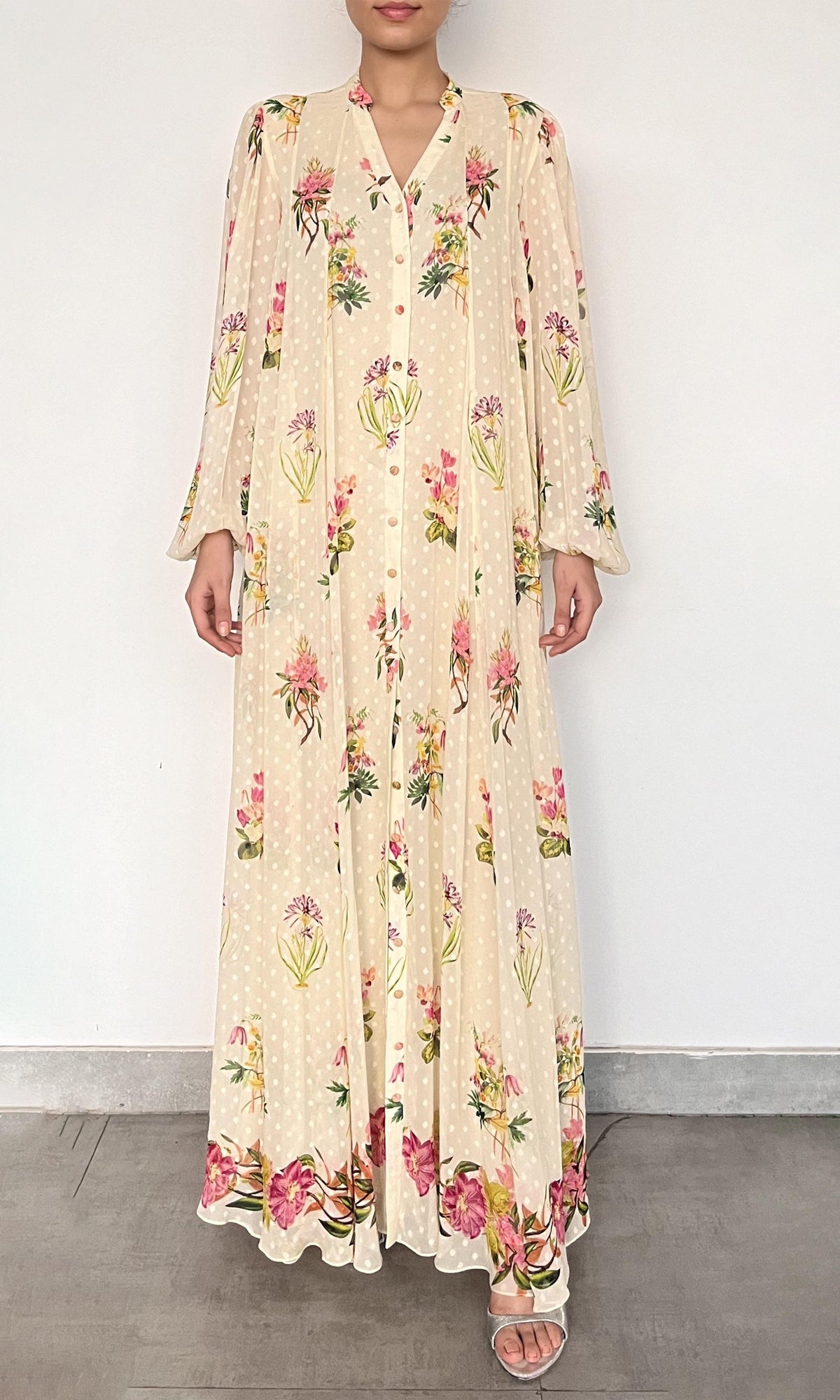 Womens | Dina Viscose Georgette Dobby Maxi Dress | Off White Multi