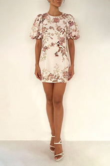 Round-Neck Short Sleeve Mini Dress | White