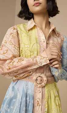 Hemant And Nandita | Fiza Linen Cotton Short Dress With Buckle Belt | Multi