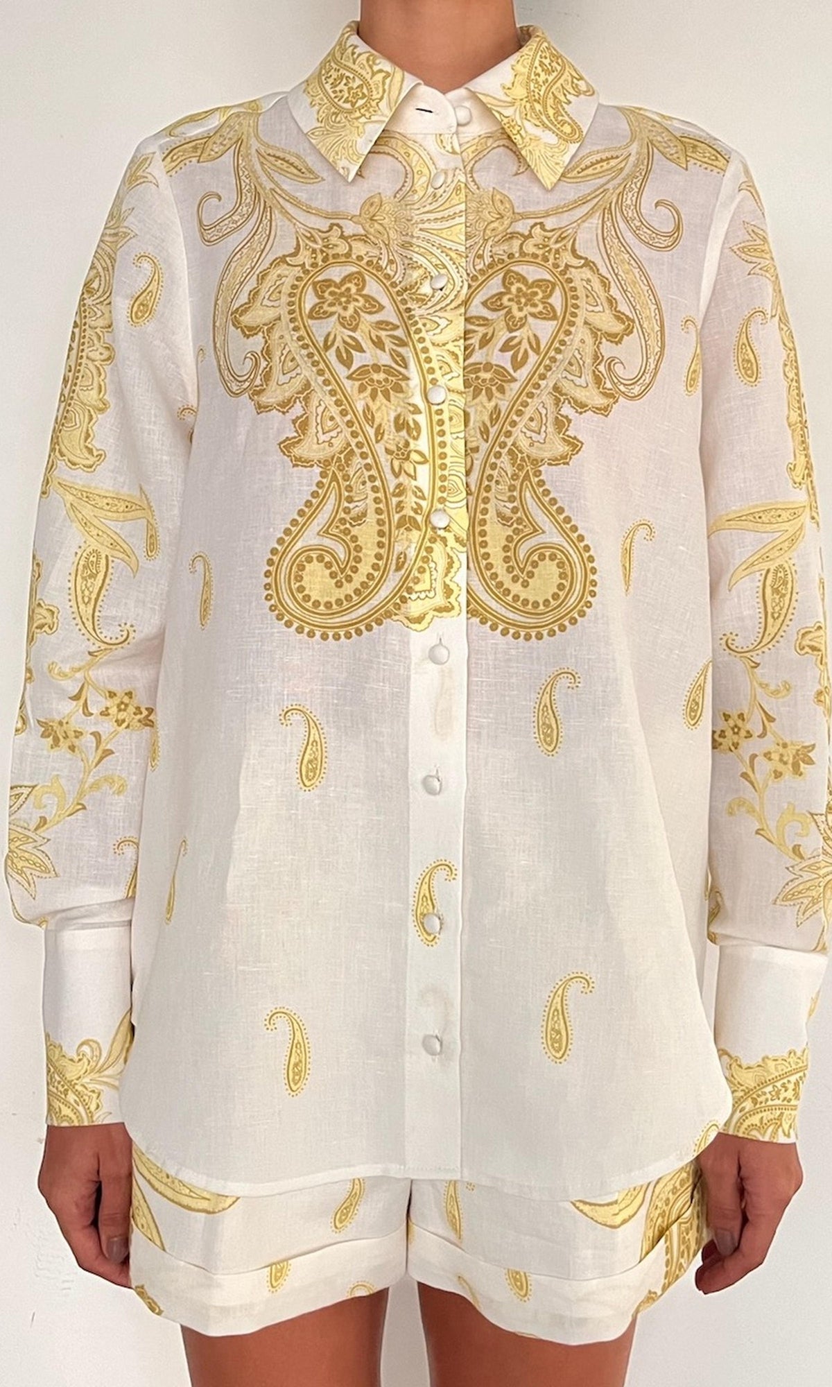 Womens | Fiza Cotton Oversized Shirt | White Yellow