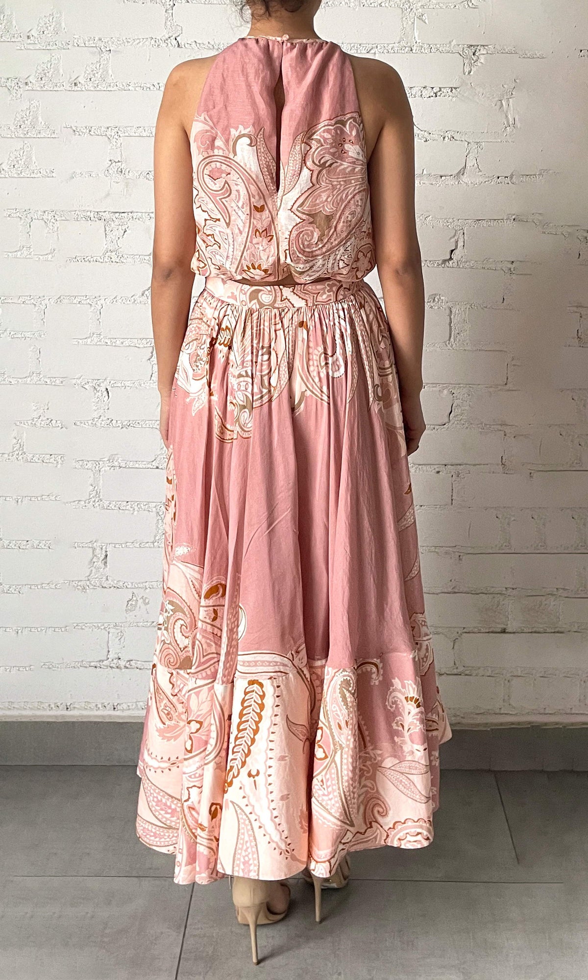 Hemant And Nandita | Fiza Viscose Organza Linen Midi Skirt | Powder Pink