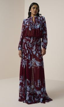Hemant And Nandita | Hiba Dotted Lurex Long Skirt | Merlot