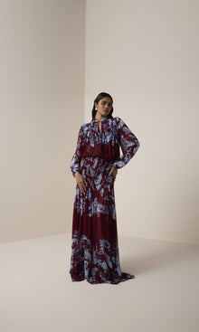 Hemant And Nandita | Hiba Dotted Lurex Long Skirt | Merlot