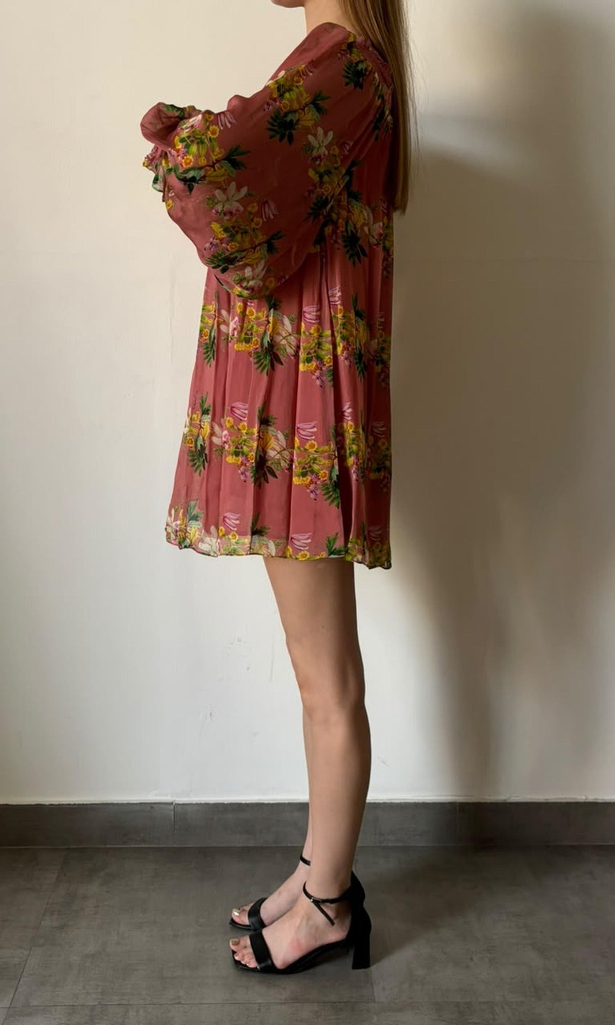 Hemant And Nandita | Inv Flat Chiffon Flowy Silhouette Short Dress | Peach