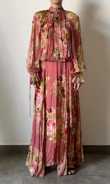 Womens | Inv Viscose Chiffone Flat Long Sleeves Pleated Maxi Dress | Dusty Pink