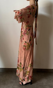 Hemant And Nandita | Inv Viscose Flower Jaquard Deep Neck Long Dress | Pink