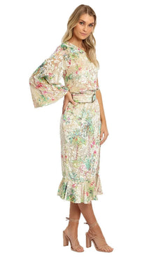 Hemant And Nandita | Inv Viscose Velvet Brasso Midi Dress | Nude Multi