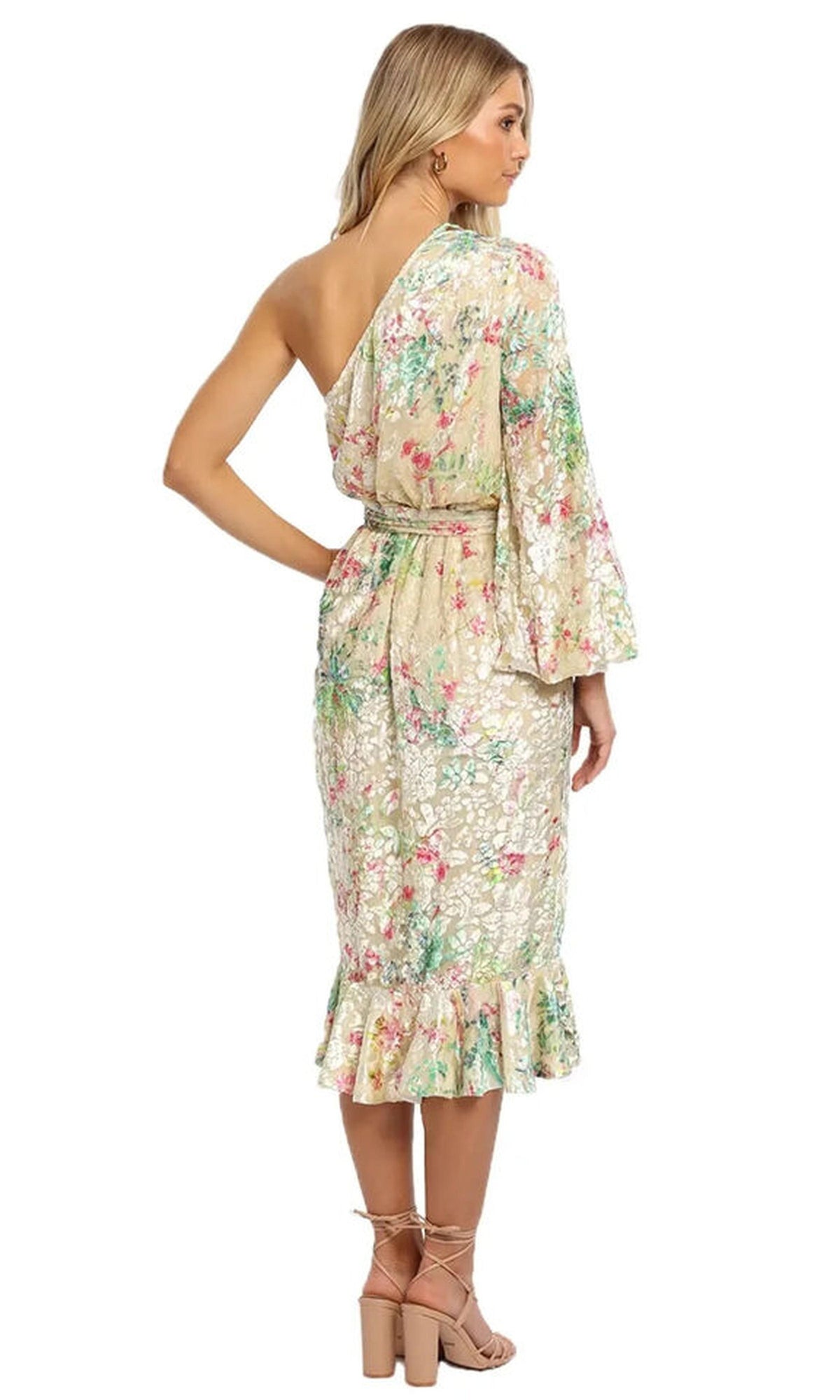 Hemant And Nandita | Inv Viscose Velvet Brasso Midi Dress | Nude Multi