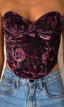 Hemant And Nandita | Inv Polyester Crushed Velvet Corset | Black Andpurple