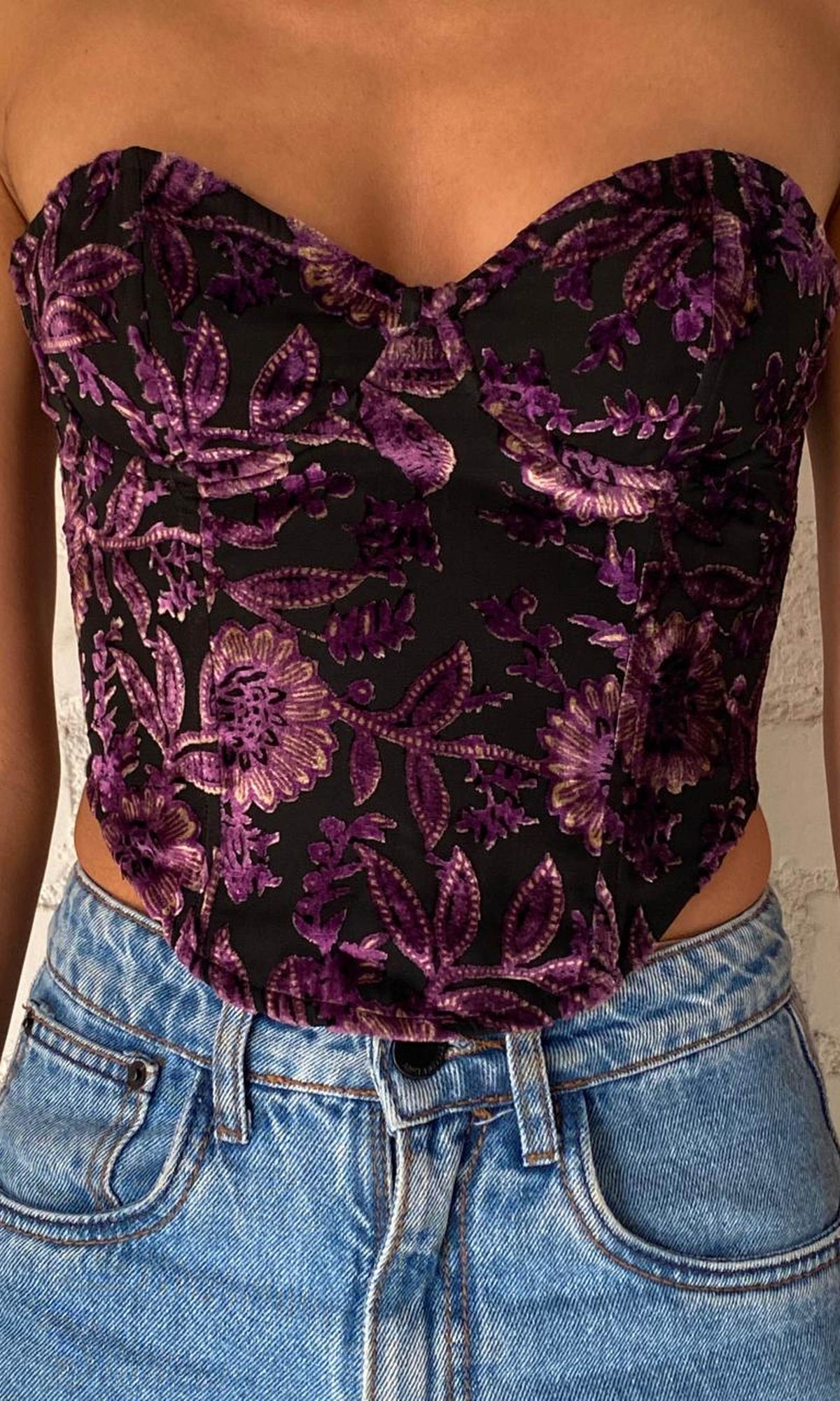 Hemant And Nandita | Inv Polyester Crushed Velvet Corset | Black Andpurple