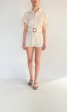 Hemant And Nandita | Inv Cotton Jacquard Nysa Romper | White