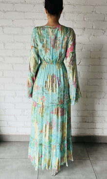 Hemant And Nandita | Inv Viscose Chain Boota Lurex Long Dress | Green