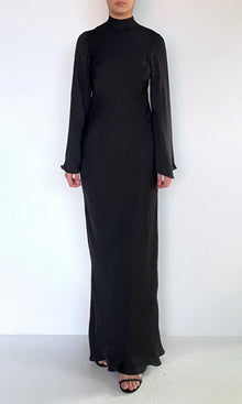 Hemant And Nandita | Johi Viscose Satin Baised Maxi Dress With Mock Neck | Black