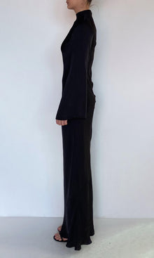 Hemant And Nandita | Johi Viscose Satin Baised Maxi Dress With Mock Neck | Black