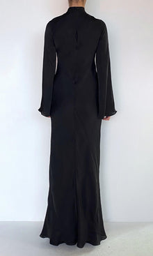 Hemant And Nandita | Johi Viscose Satin Baised Maxi Dress With Mock Neck | Black