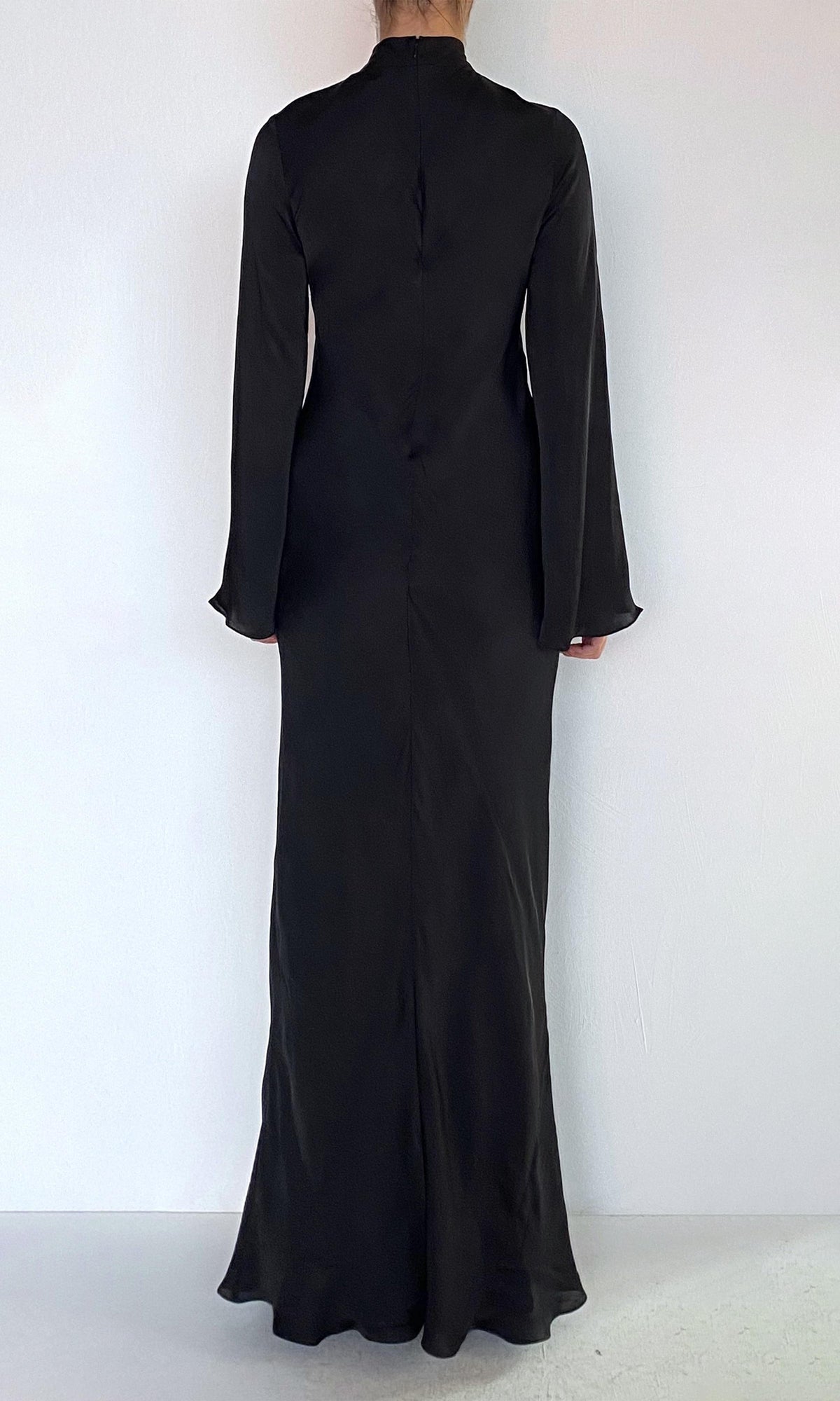 Hemant And Nandita | Johi Viscose Satin Baised Maxi Dress With Mock Neck | Black