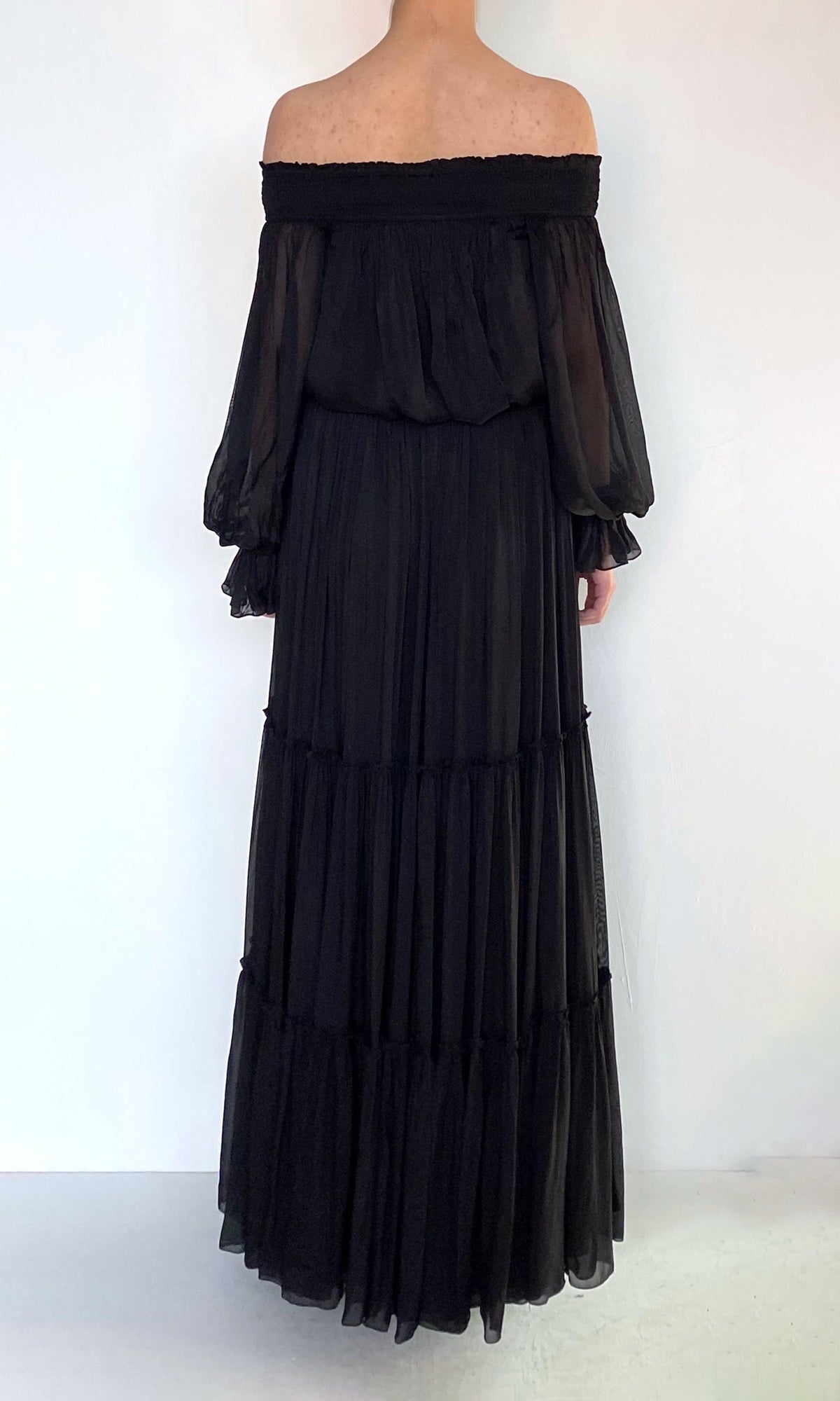 Womens | Johi Viscose Flat Chiffon Smocked Detailed Off Shoudler Top | Black