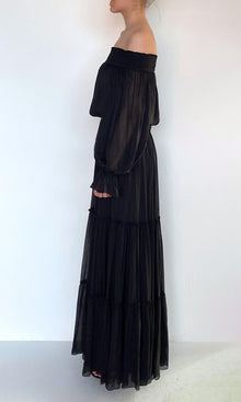 Womens | Johi Viscose Flat Chiffon Smocked Detailed Off Shoudler Top | Black