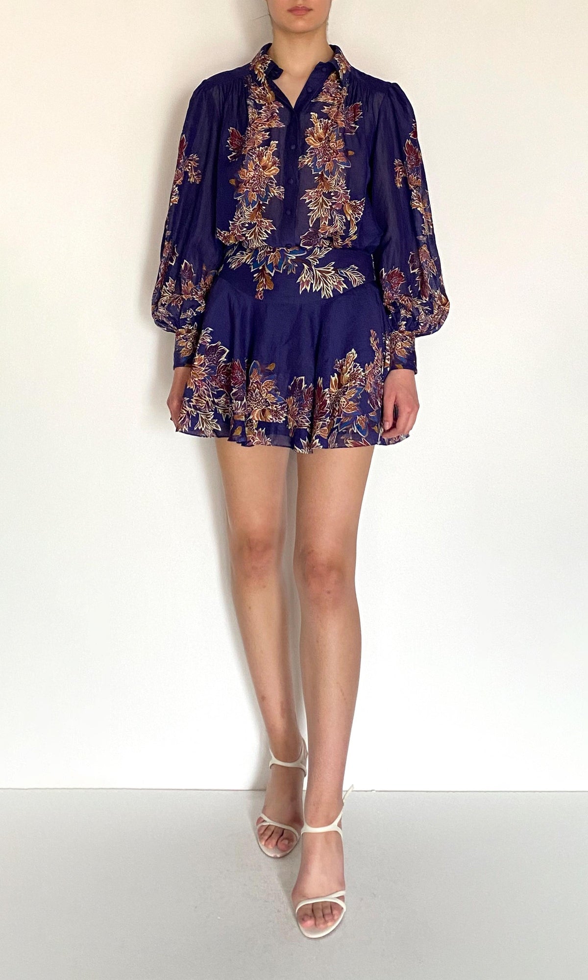 Hemant And Nandita | Leela Viscose Linen Organza Mini Skirt | Midnight Blue