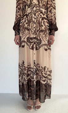 Hemant And Nandita | Lira Viscose Georgette Lurex Shirt Dress With Buckle Belt And Slip | Eggshell