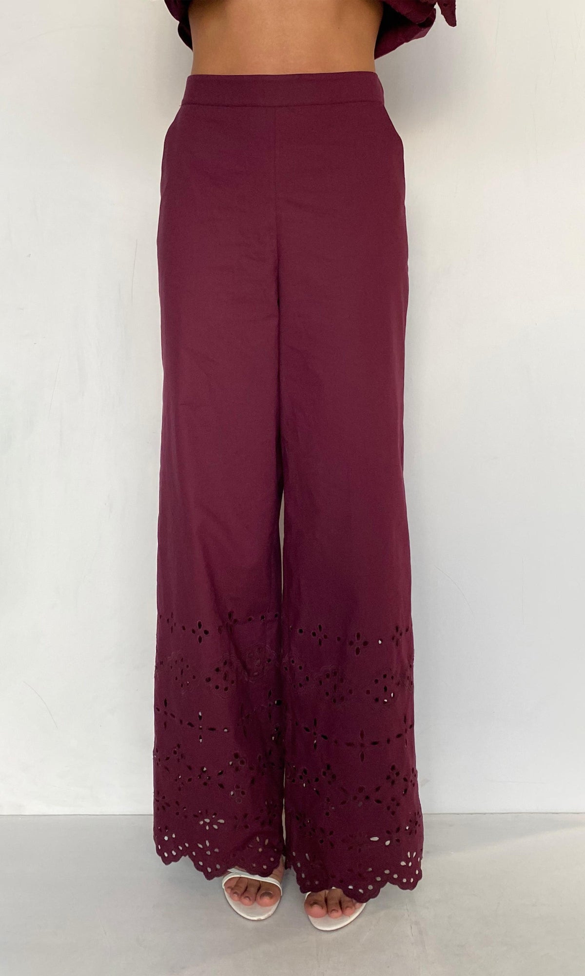 Hemant And Nandita | Mahi Cotton Schiffli Pants | Burgundy