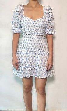 Womens | Mala Cotton Short Dress | White Blue