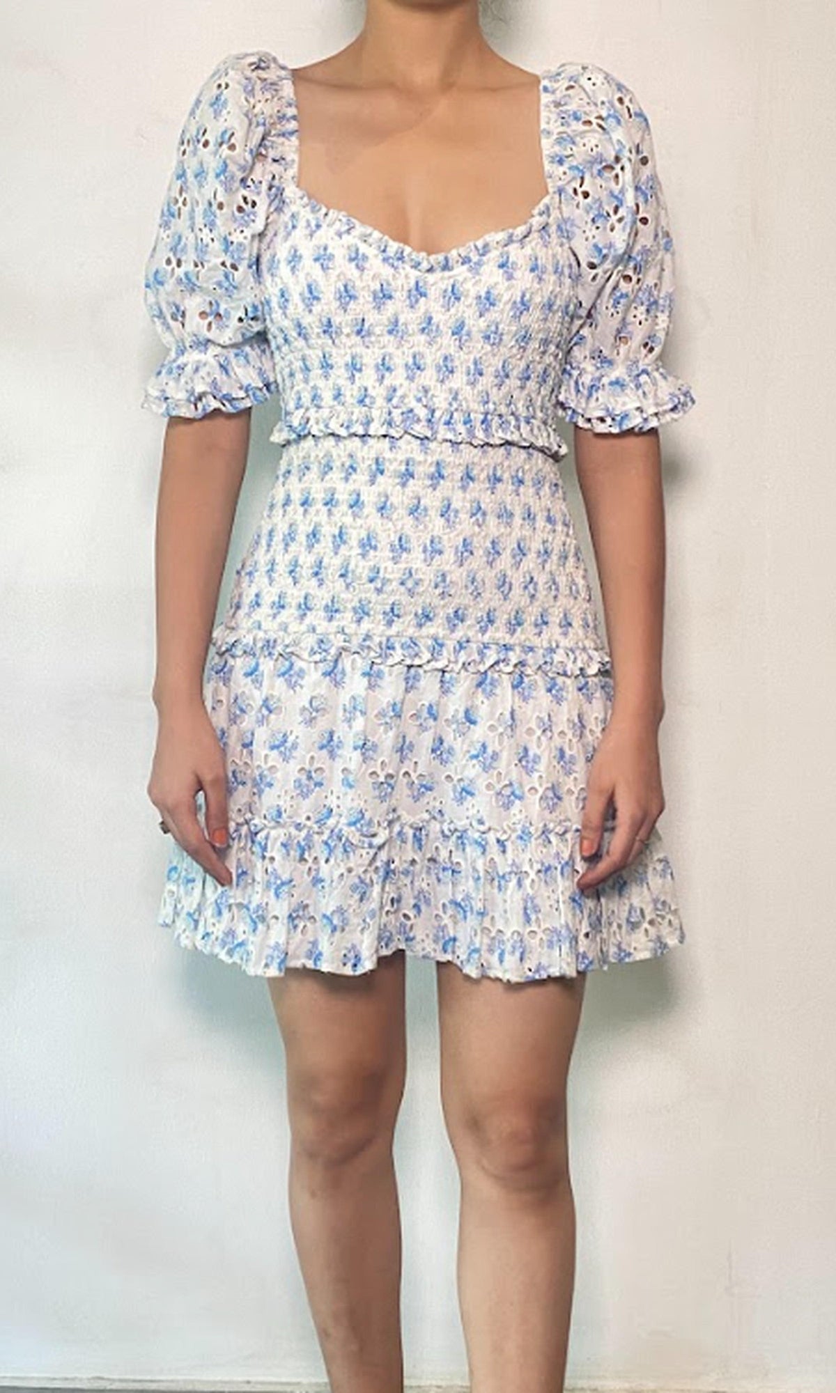 Womens | Mala Cotton Short Dress | White Blue
