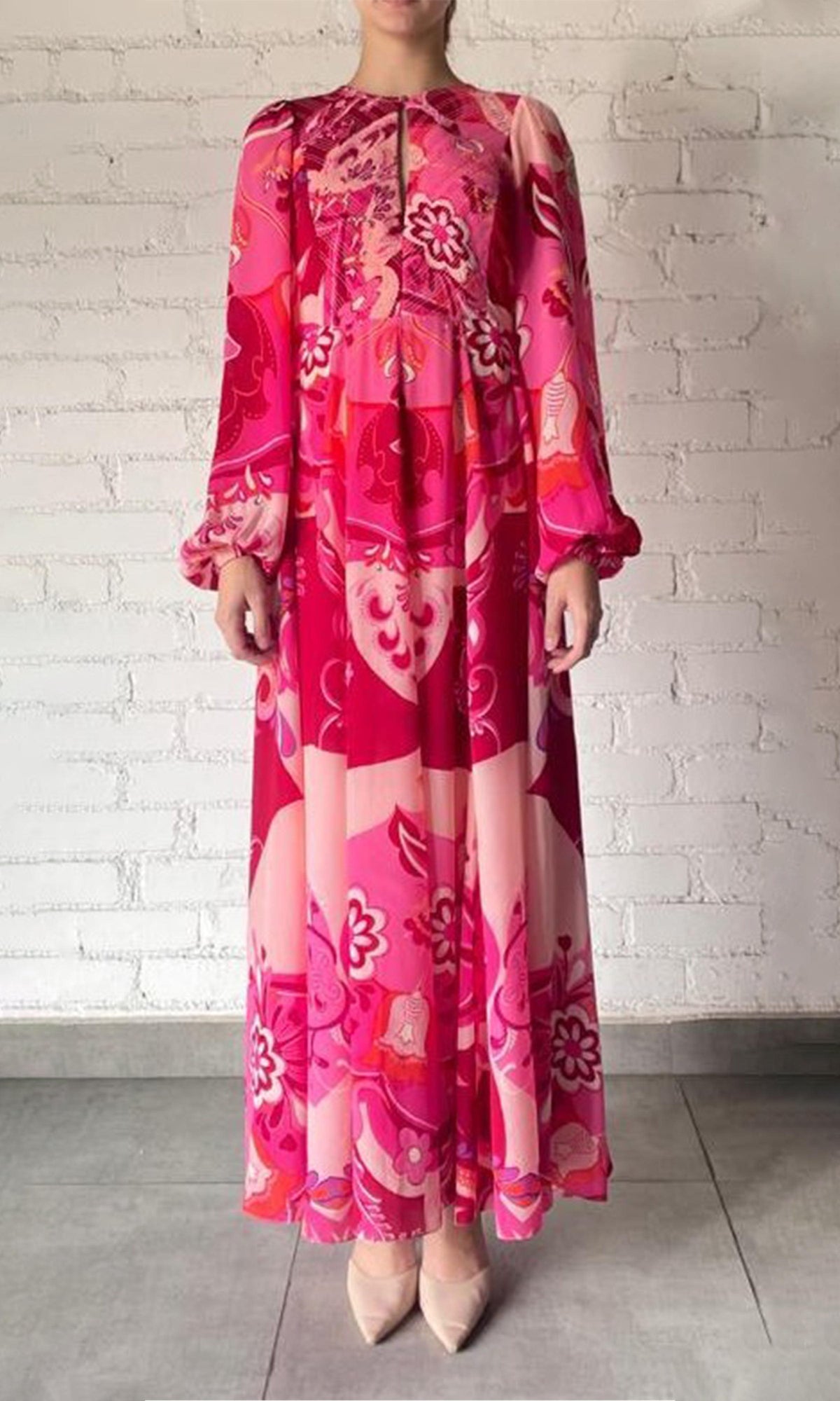 Hemant And Nandita | Malak Bemberg Cupro Crepe Long Dress | Peach Pink