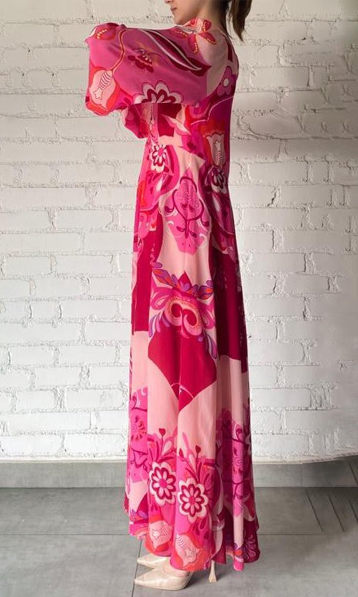 Hemant And Nandita | Malak Bemberg Cupro Crepe Long Dress | Peach Pink