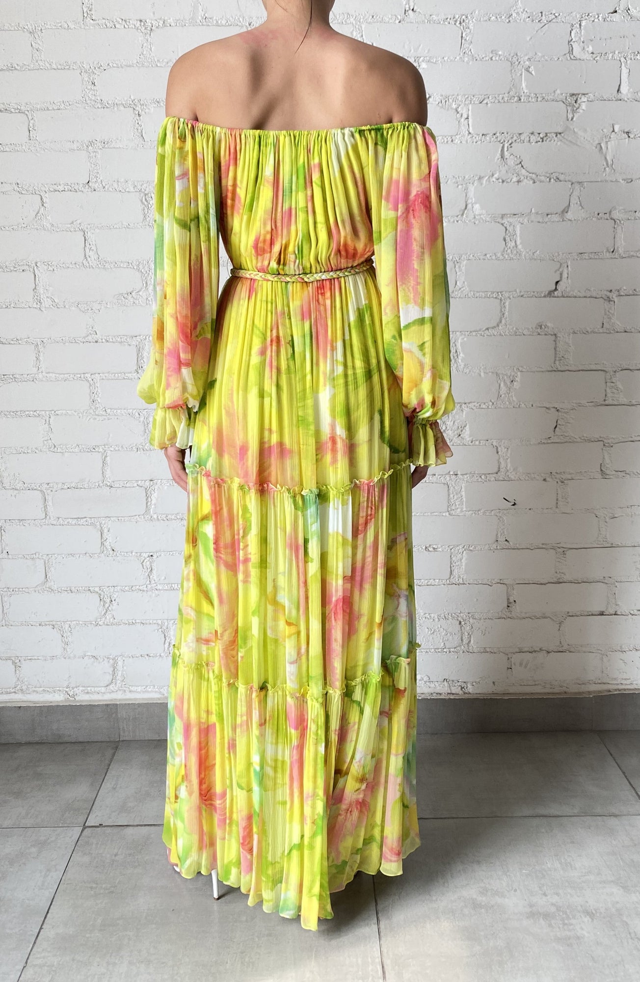 Long Dress With Belt | Yellow Floral