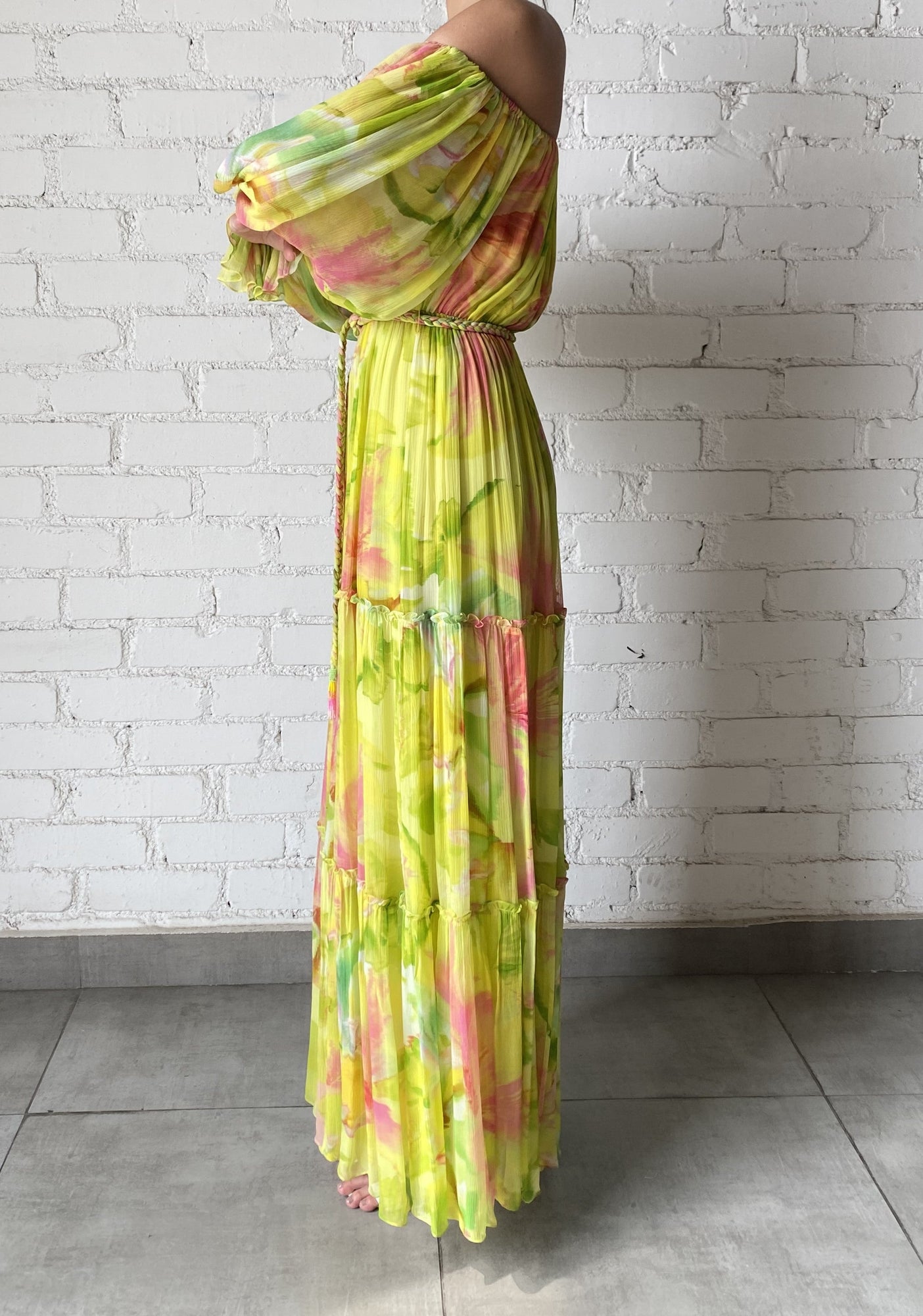 Long Dress With Belt | Yellow Floral