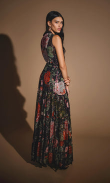 Hemant And Nandita | Maaz Viscose Gold Silver Lurex Georgette Long Dress | Black