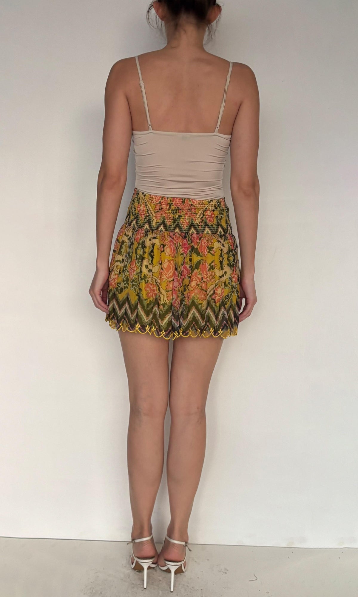 Hemant And Nandita | Nova Viscose Crinkle Chiffon Short Skirt | Yellow
