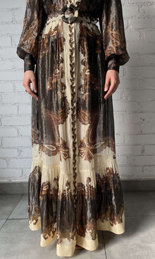 Womens | Omya Viscose Ggt Stripe Lurex Long Shirt Dress With Buckle Belt | Brown Multi