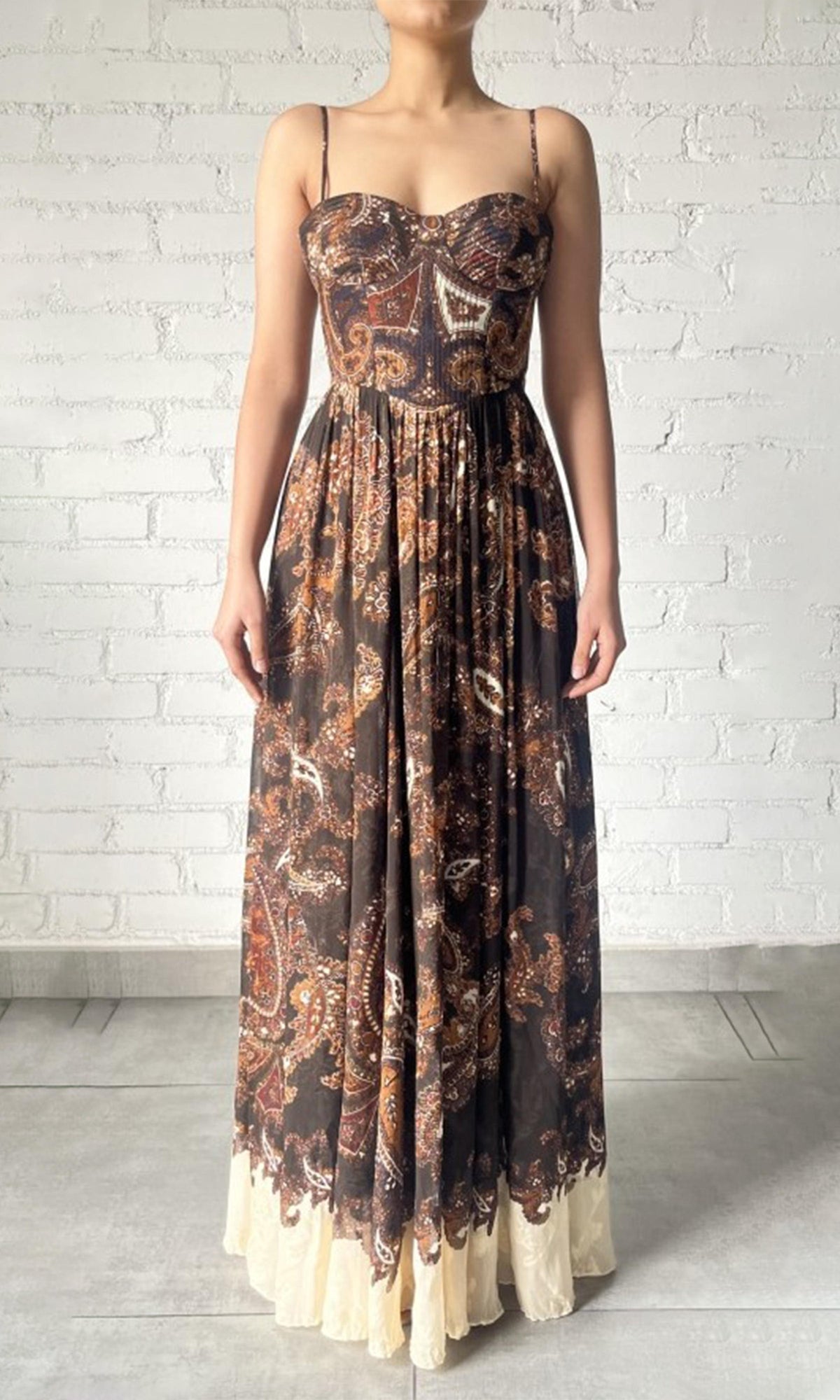 Hemant And Nandita | Omya Viscose Crinkle Chiffon Long Dress | Brown Multi