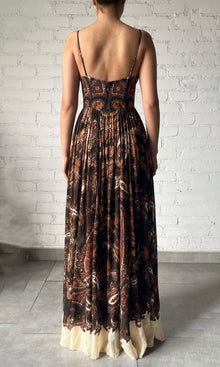 Hemant And Nandita | Omya Viscose Crinkle Chiffon Long Dress | Brown Multi