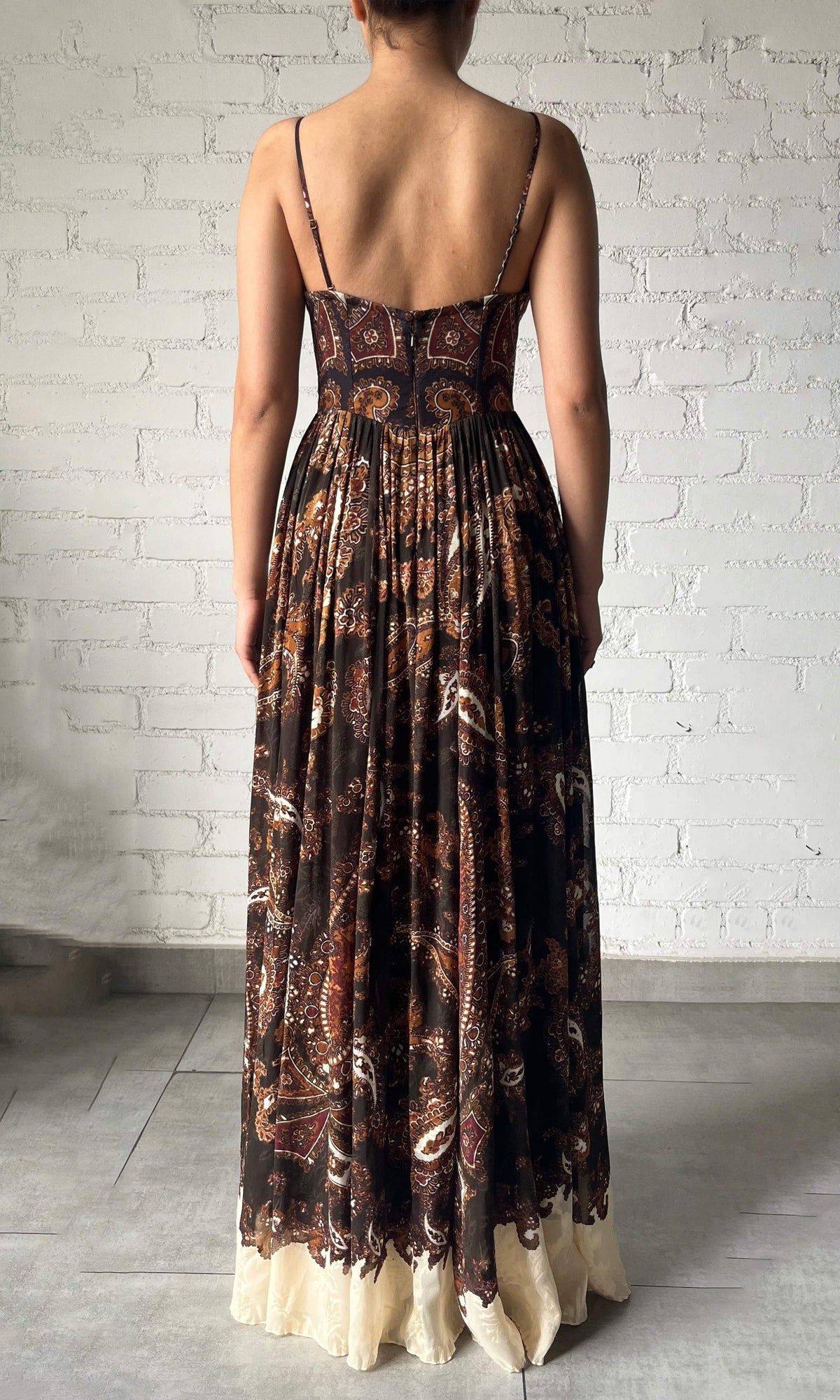 Hemant And Nandita | Omya Viscose Crinkle Chiffon Long Dress | Brown Multi