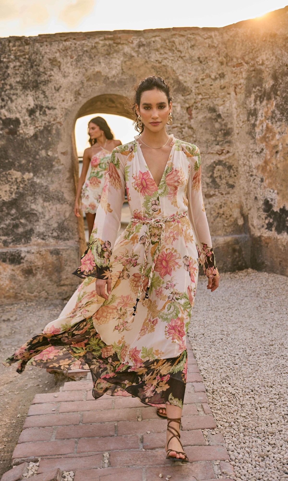Hemant And Nandita | Pahi Crinkle Chiffon Long Dress | Ivory