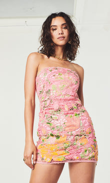 Womens | Pakhi Floral Schiffly Crochet Short Dress | Pink