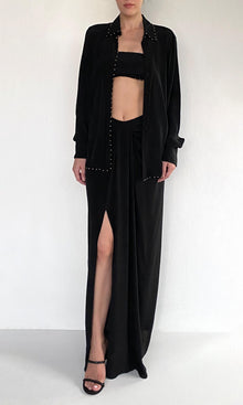 Hemant And Nandita | Palm Viscose Crepe Front Drape Maxi Skirt | Black